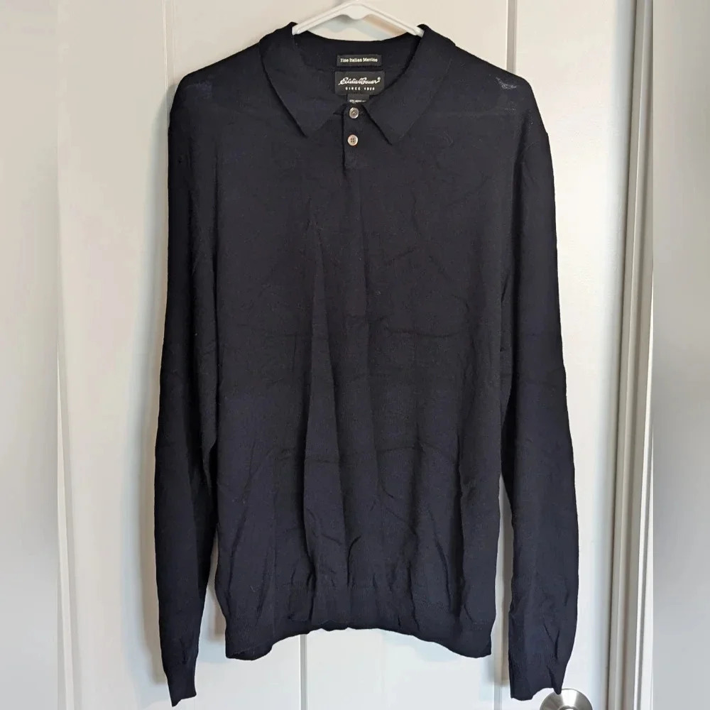 Eddie Bauer Navy Merino Wool Sweater Polo sz XL